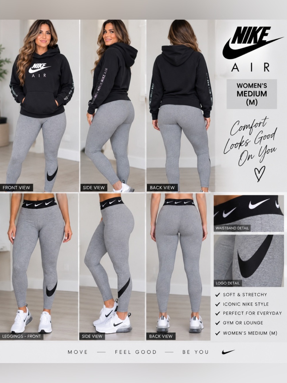 Nike Air women's medium hoodie with Grey High-Rise Logo Leggings